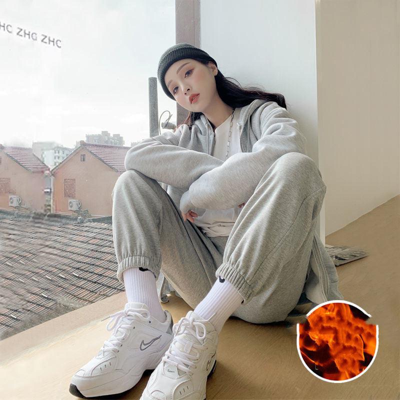 Cheky - Gray Casual Pants Female Student Autumn And Winter