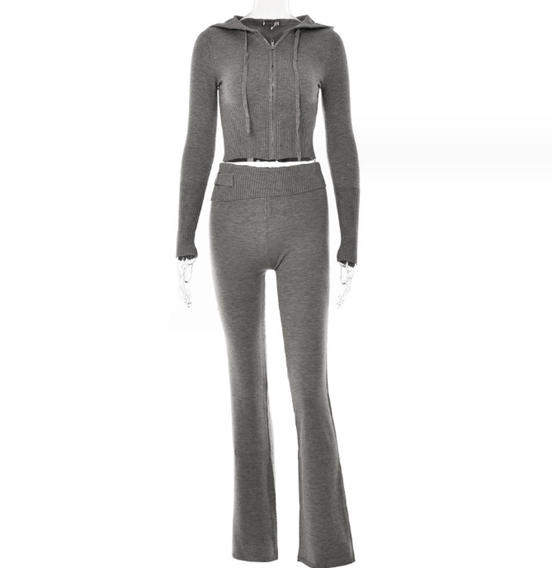 Cheky - Hoodie Suit Women Leisure Sexy Zip Long Sleeve Sweater And High Waist Long Pants Set