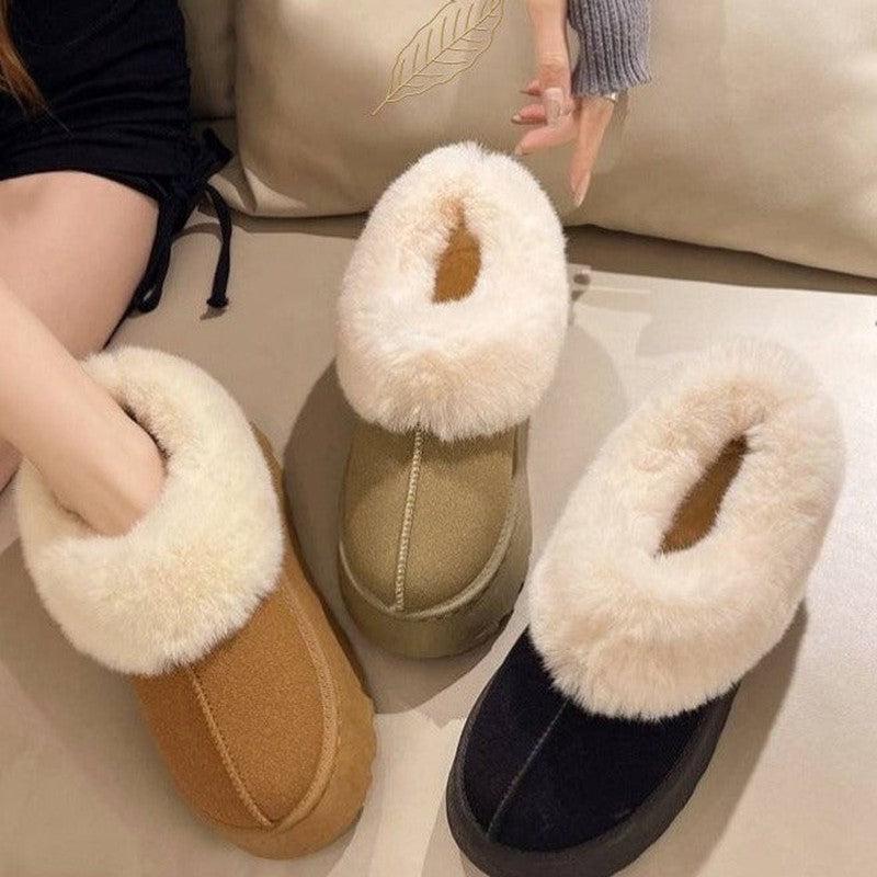 Cheky - Women's Fur Mouth Short Tube Wrapped Cotton Slippers