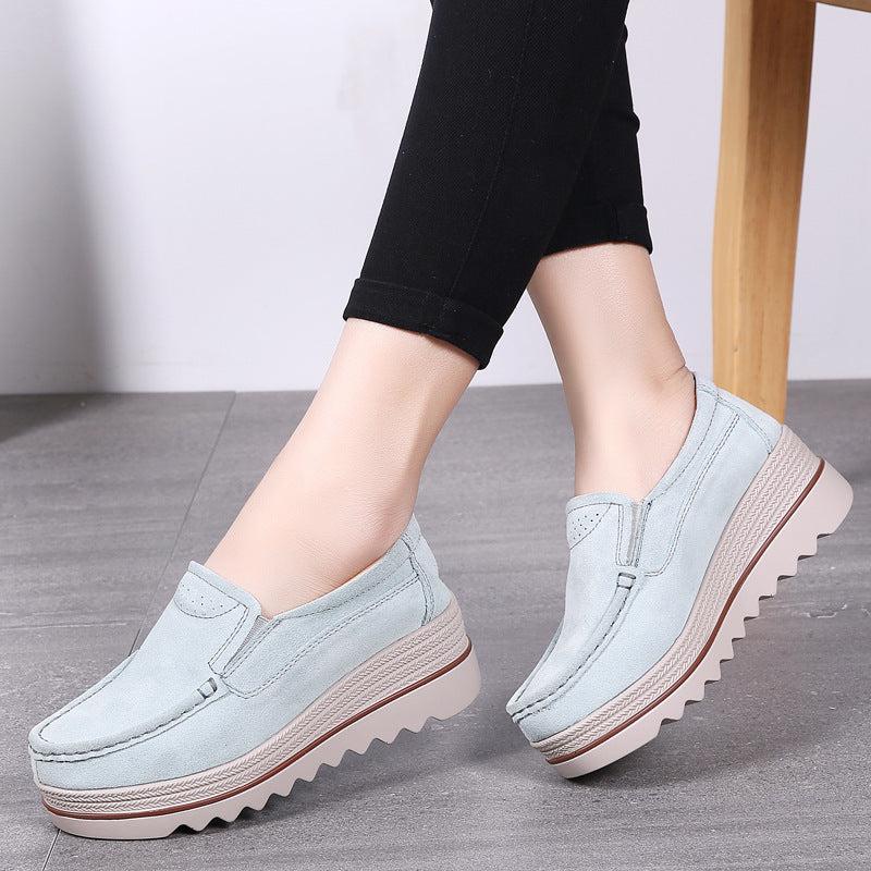 Cheky - Thick-soled Flat Shoes Anti-slip Suede Height Increasing Shoes For Women