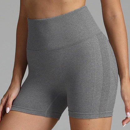 Cheky - Seamless Yoga Shorts Women Solid Color High Waist Hip-lifting Fitness Pants Running Sweatpants