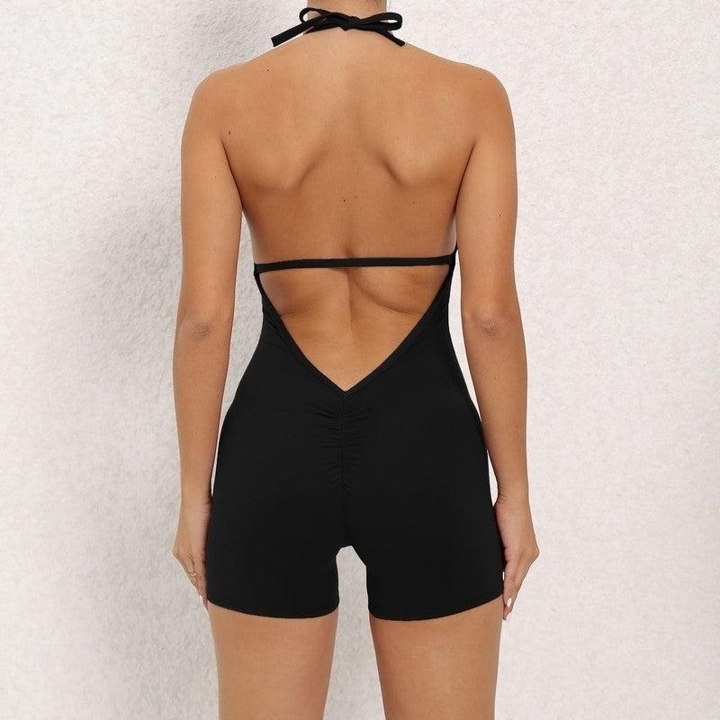 Cheky - Yoga Pants Halter Neck Jumpsuit Beauty Back Shorts High Elastic One-piece Fitness For Womens Clothing