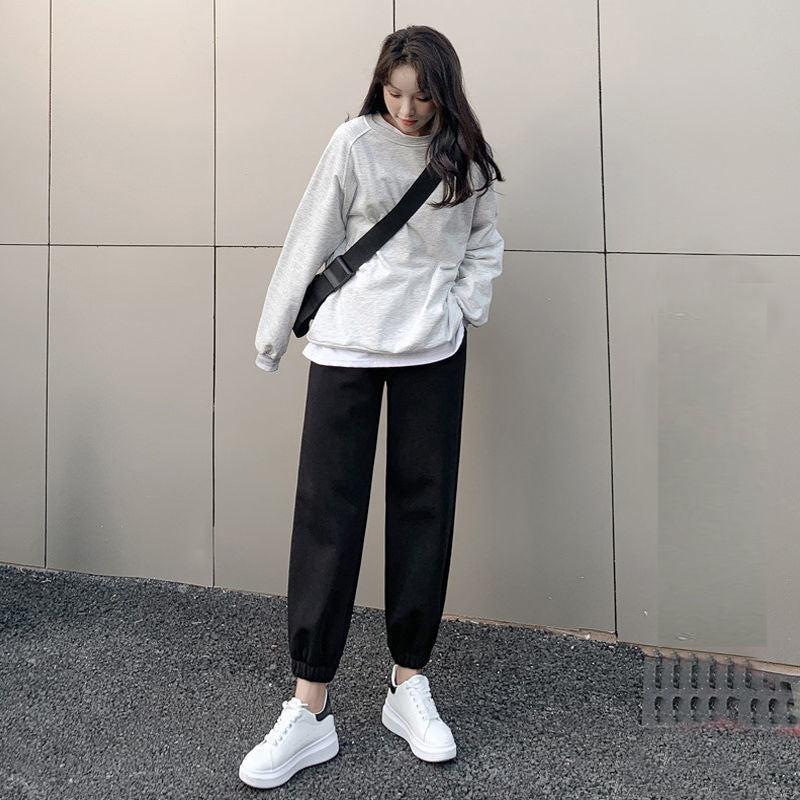 Cheky - Gray Casual Pants Female Student Autumn And Winter