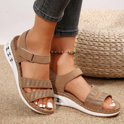 Cheky - Summer Rhinestone Wedges Sandals Casual Sports Air Cushion Bottom Beach Shoes For Women Roman Sandals