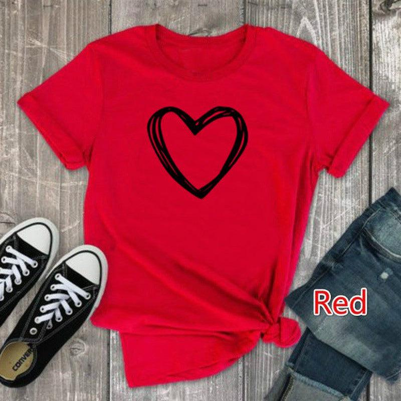 Cheky - Heart Print T Shirt Women Short Sleeve O Neck Loose Tshirt Summer Women Causal Tee Shirt Tops Clothes Camisetas Mujer