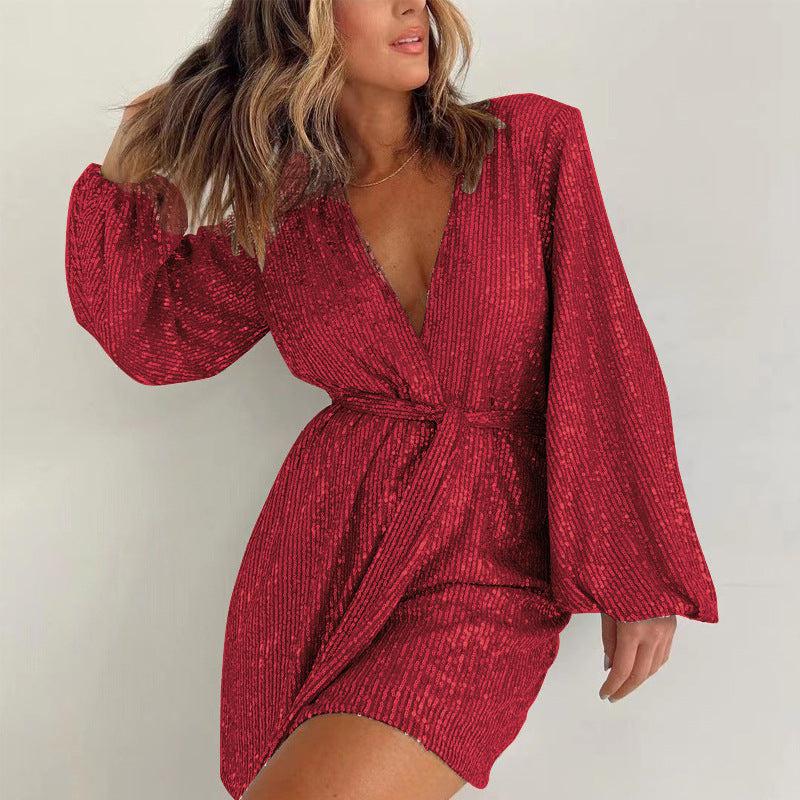 Cheky - Sequined Long Sleeve Dress Women