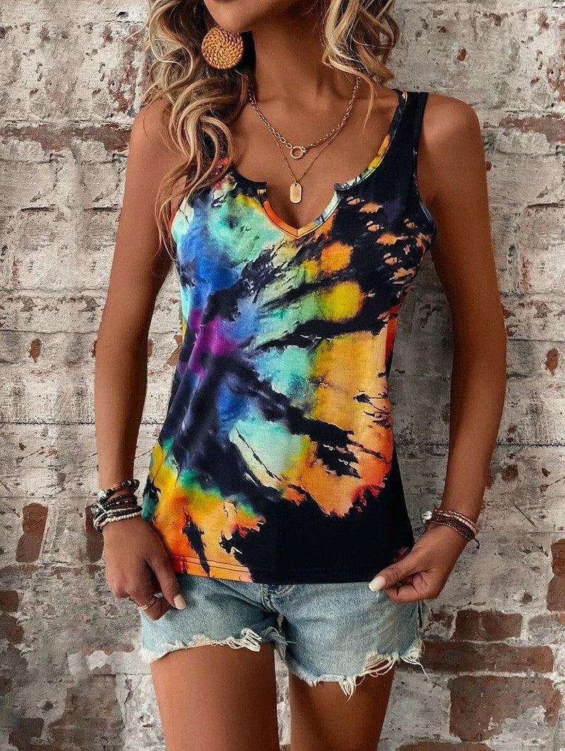 Cheky - Printed Painted V-neck Open Vest Top