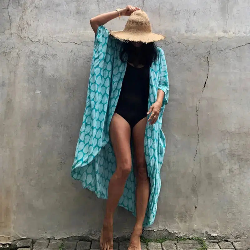 Cheky - Beach Cover Ups for Swimwear Women Black Tie Dye Kimono Swimsuit Cape Summer Dress 2022 Beachwear Outfits Sales