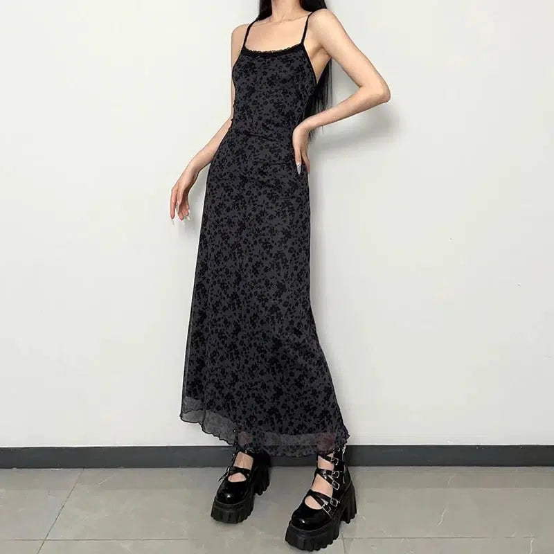 Cheky - Vintage Spaghetti Strap Maxi Dress - Grunge Streetwear