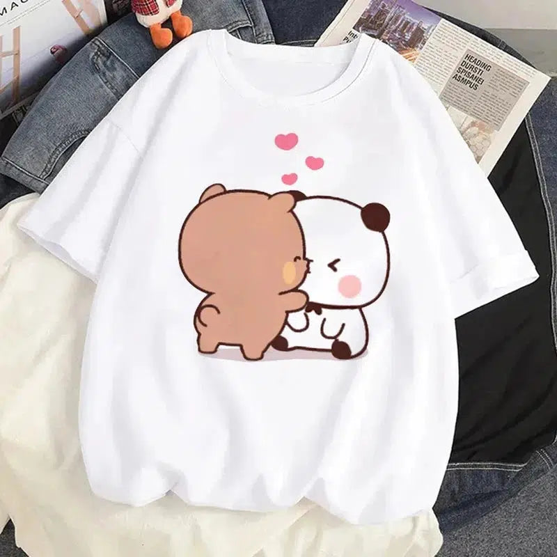 Cheky - Cute Bear LOVE T Shirt Women Bubu Dudu Couple Tops tee summer Short Sleeve tshirts female Korean Casual girl t-shirt camisetas