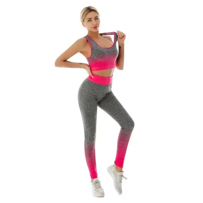 Cheky - 2 Piece Sets Womens Outfits Yoga Set Elastic Gradual Changing Sports Bra Tights Yoga Suit Set Fitness Workout Sports Leggings