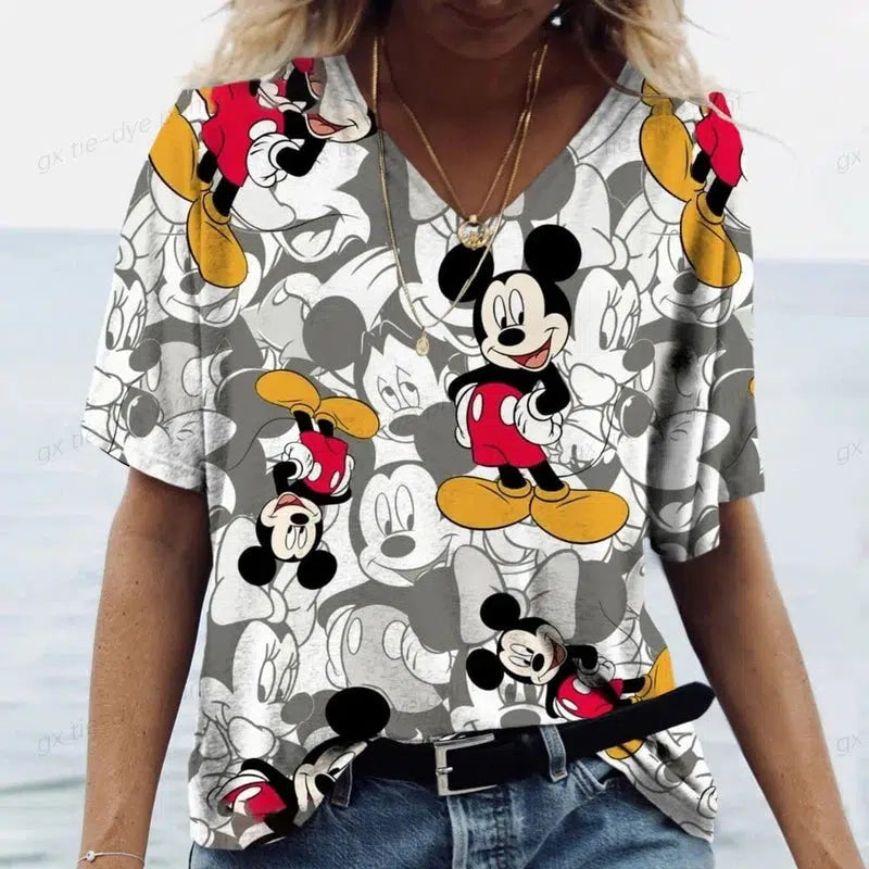 Cheky - New Women's T-Shirts Disney Mickey Mouse Print Top Fashion Simple Pattern T Shirts for Women Summer Leisure Female Streetwear ﻿