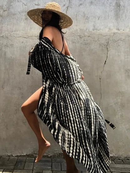 Cheky - Beach Cover Ups for Swimwear Women Black Tie Dye Kimono Swimsuit Cape Summer Dress 2022 Beachwear Outfits Sales