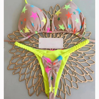 Cheky - QINJOYER Swimwear Women Cute Heart Print Brazilian Bikini Set Sexy Thong Swimsuit Two Pieces Bathing Suit Women 2023 Beach Wear