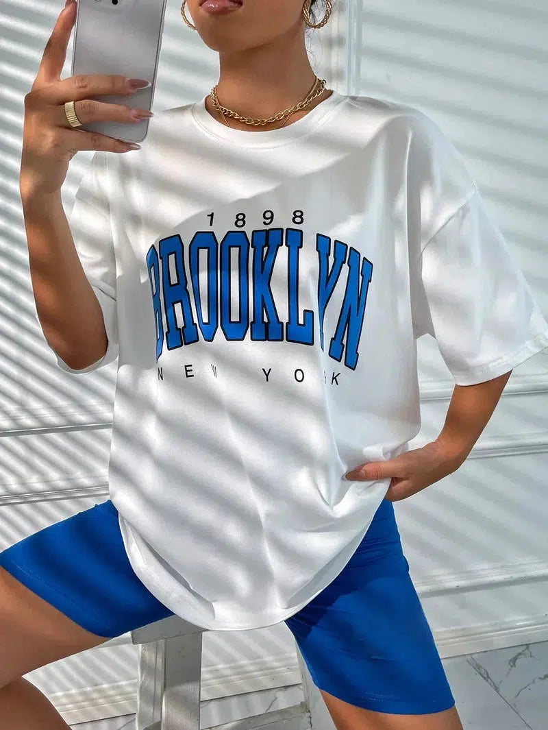 Cheky - Vintage 1898 Brooklyn New York Womens T-Shirts Oversize American Short Sleeve Casual Clothing Street Woman Tops