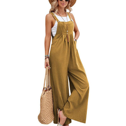 Cheky - Women Long Bib Pants Overalls Casual Loose Rompers Jumpsuits With Pockets