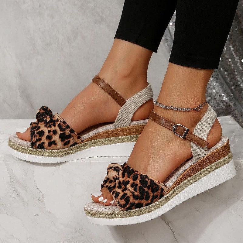 Cheky - New Thick-soled Bow Sandals Summer Fashion Casual Linen Buckle Wedges Shoes For Women