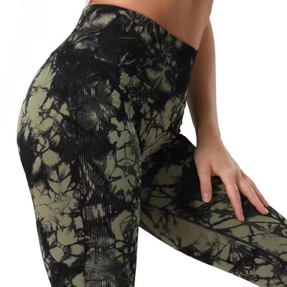 Cheky - Fashion Tie Dye Printed Leggings High Waist Hip Lifting Tight Fitness Sports Yoga Pants For Women