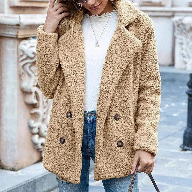 Cheky - Button lapel loose sweater cardigan sheep cake wool coat