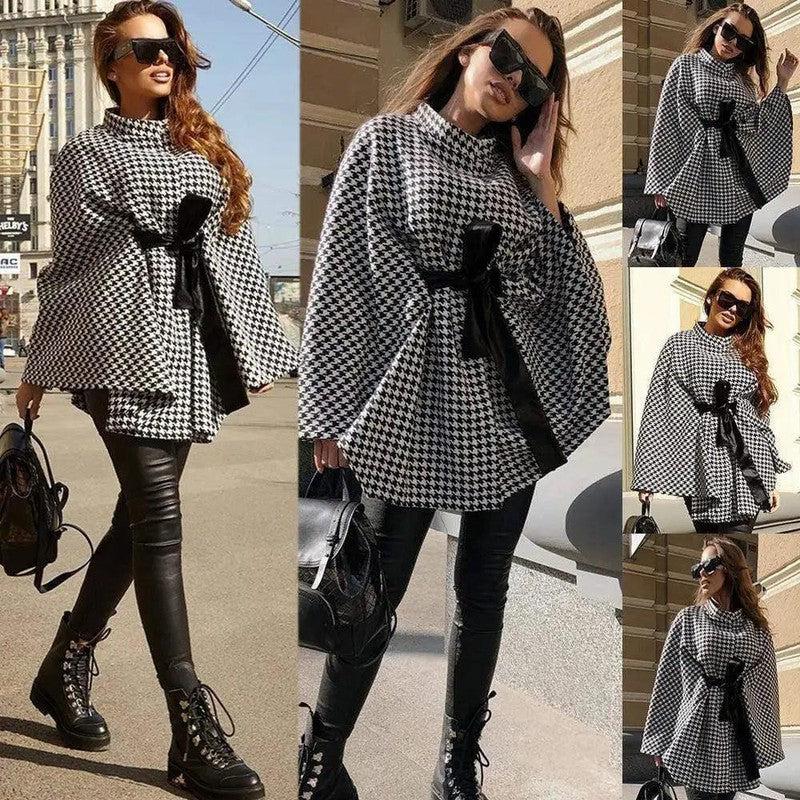 Cheky - European And American Coat Houndstooth Woolen Cloth Loose