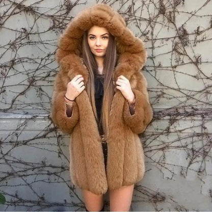 Cheky - Fashion Temperament Faux Fur Coat Women's Mid-length