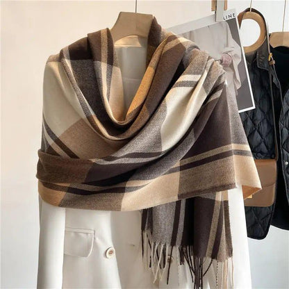 Cheky - Korean Style Plaid Scarf Women's Autumn And Winter Warm Shawl Men's Scarf Tassel Wild Couple Scarf