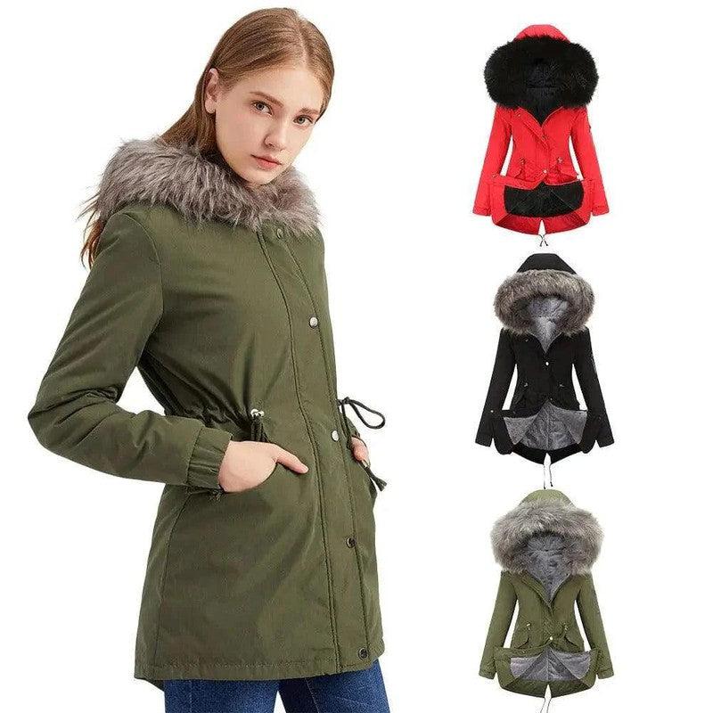 Cheky - Large fur collar padded women's padded jacket