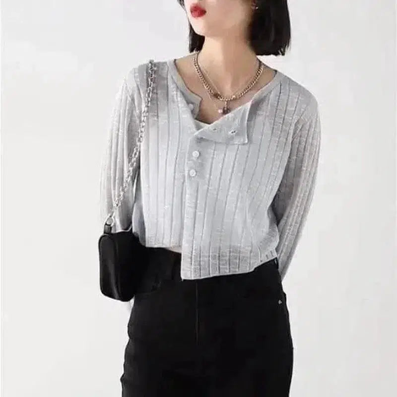 Cheky - Linen Thin Knitted Cardigan Long-sleeved Short Top Women