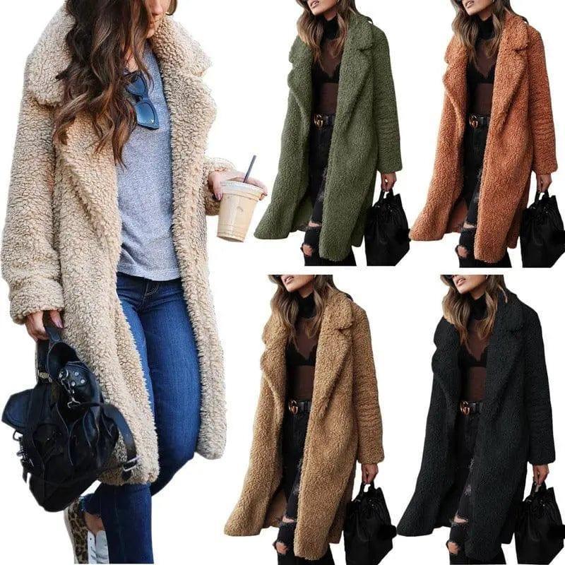 Cheky - Long sleeve lapel lamb wool coat