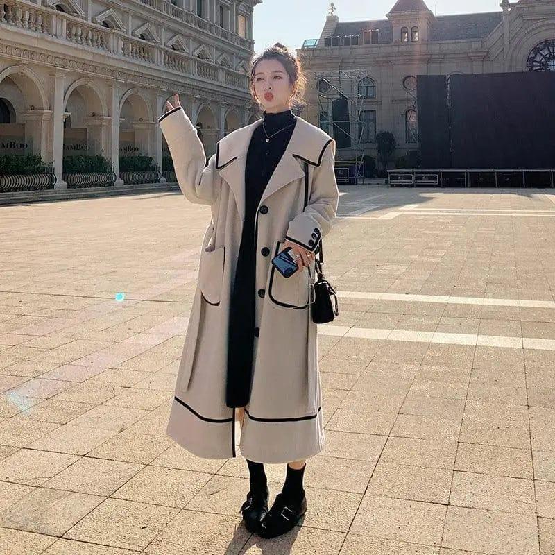 Cheky - Loose And Thickened Temperament Woolen Coat Mid-length