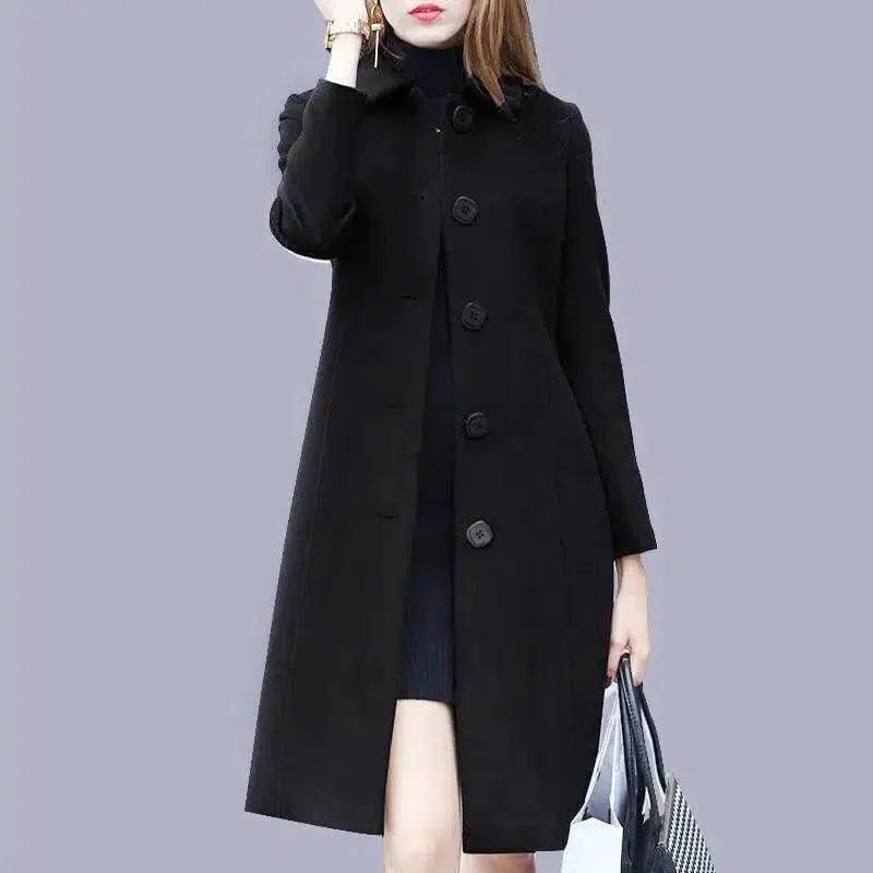 Cheky - Mid-length Hepburn Style Slim Slim Woolen Coat