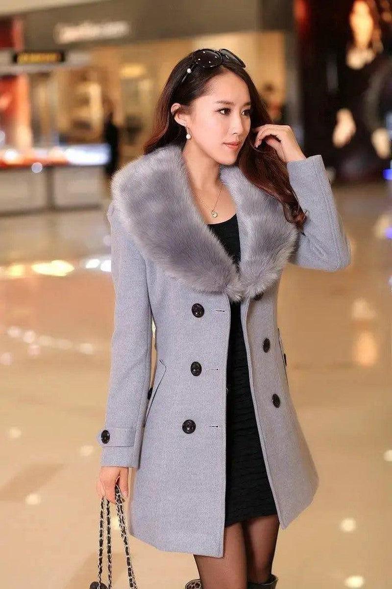 Cheky - Mid-length Winter Coat With Woolen Collar And