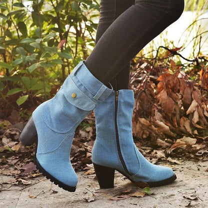 Cheky - Plus Size High Heel Denim Mid Tube Women Boots