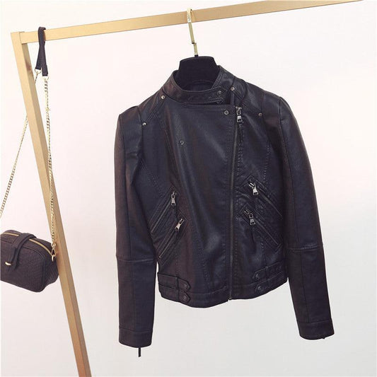 Cheky - PU Leather Motorcycle Short Slim Small Coat