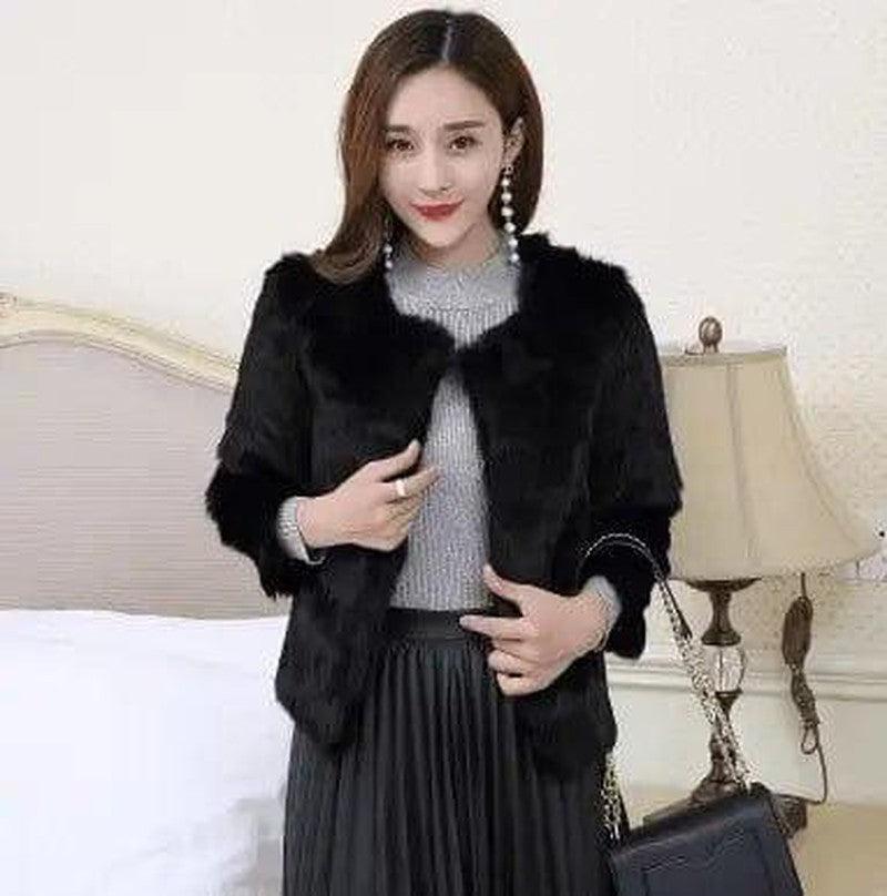 Cheky - Rabbit fur grass imported seven-quarter sleeve short coat