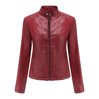 Cheky - Simple European And American Trend Thin Coat Long Sleeve Motorcycle Jacket Women