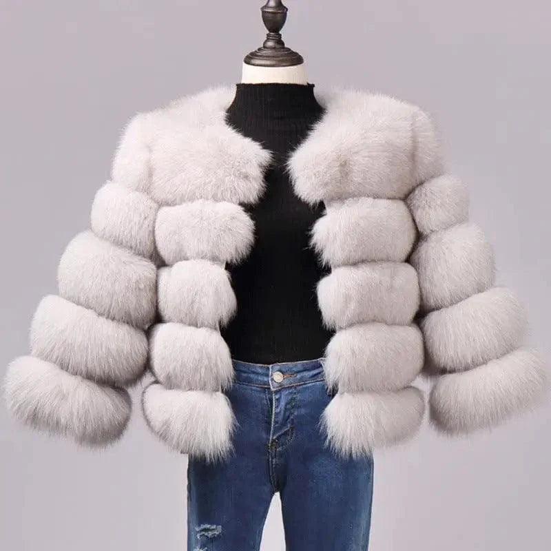 Cheky - Slim short faux fox fur coat