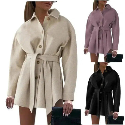 Cheky - V-neck Button Lace Ladies Woolen Coat