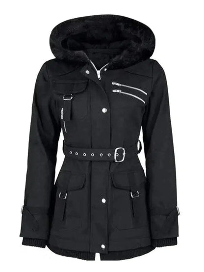 Cheky - Zipper belt hooded trench coat